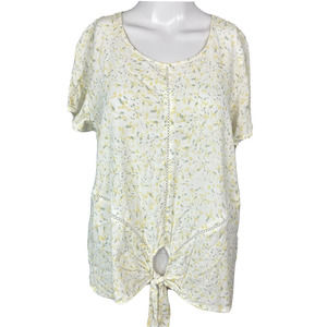 Katies Shirt Womens Sz 12 White Yellow Tiny Floral Short Sleeve‎ Top Cottagecore